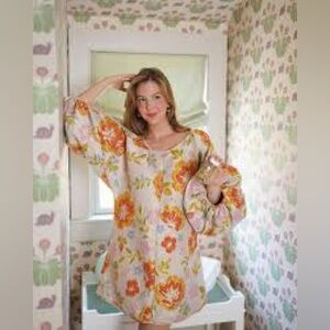 Arianne Cream Tunic Dress with Orange & Yellow Floral Print